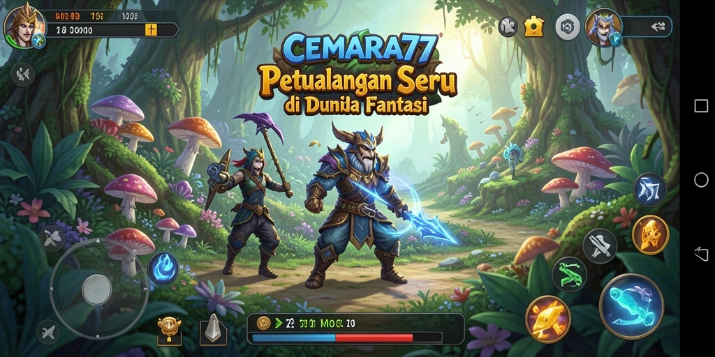 Screenshot gameplay CEMARA77 menampilkan karakter utama menjelajahi dunia yang luas.