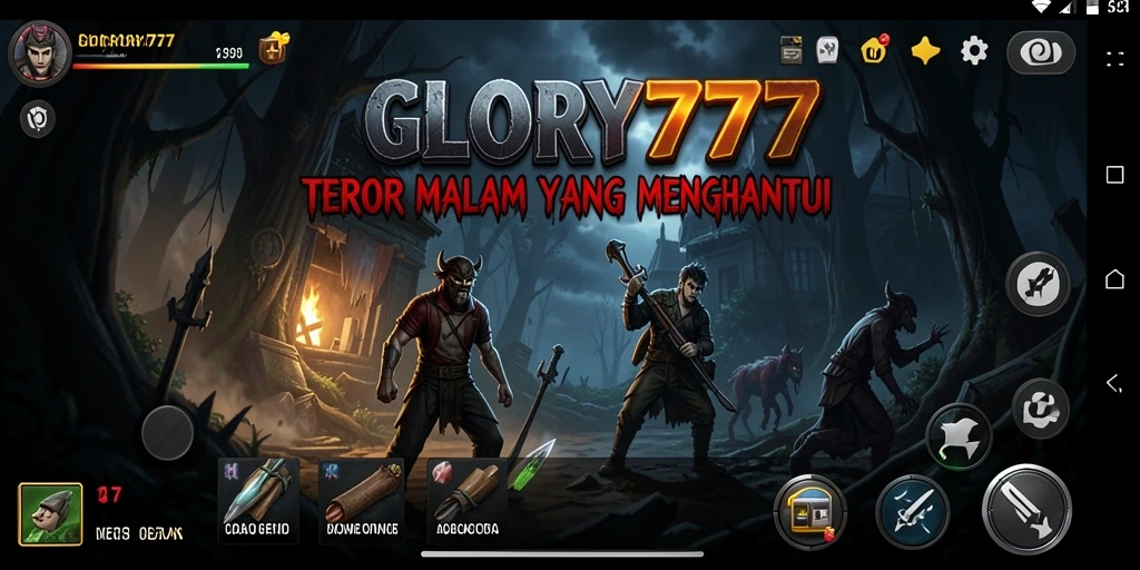 Screenshot gameplay GLORY777 menampilkan suasana mencekam dan karakter menyeramkan.