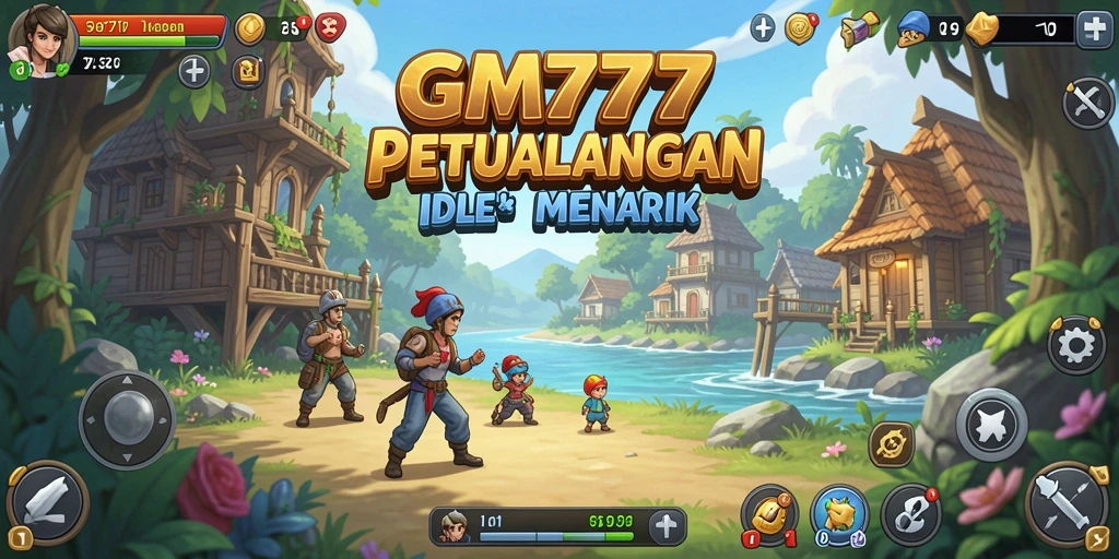 Screenshot menampilkan gameplay seru dari GM777 dengan karakter dan sumber daya yang berkembang.