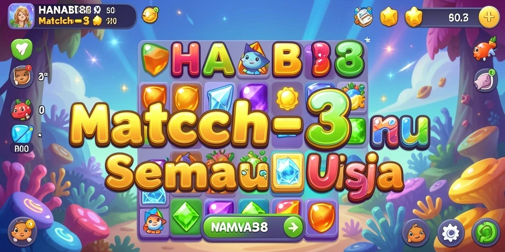 Tampilan menawan permainan Match-3 HANABI88 saat aksi berlangsung.