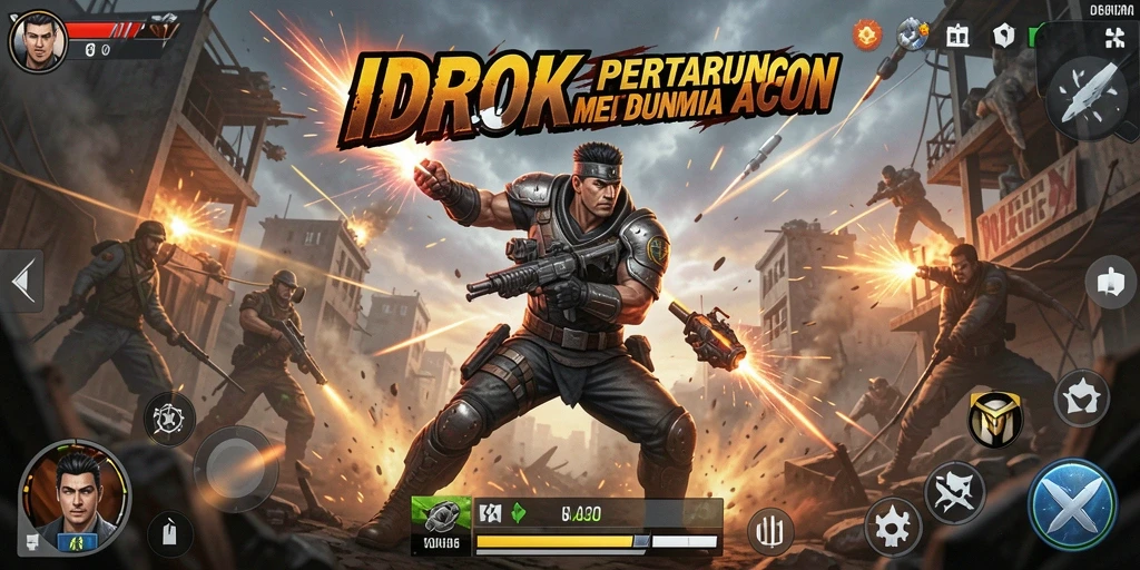 Screenshot utama IDROK menampilkan pertarungan aksi yang intens dan seru.