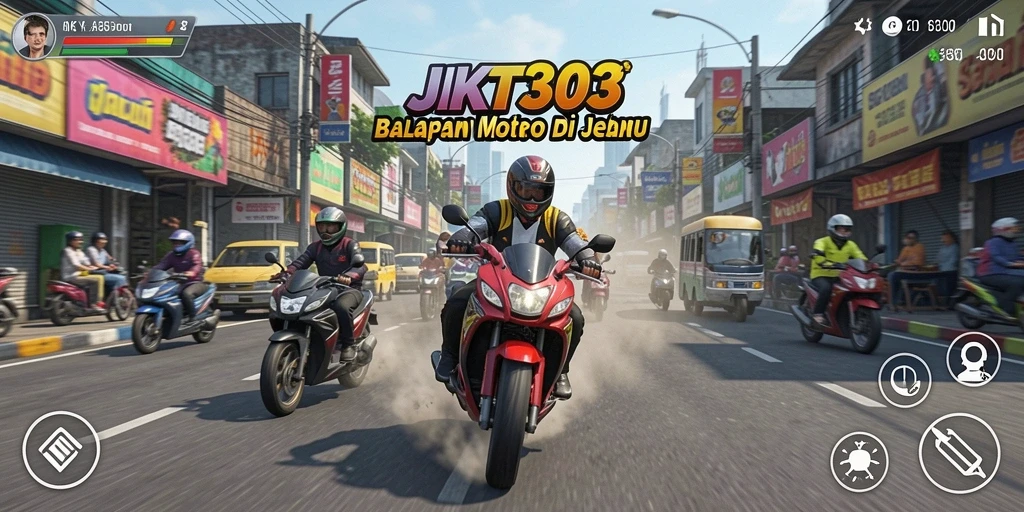 Tangkapan layar menunjukkan aksi balapan motor yang mendebarkan.