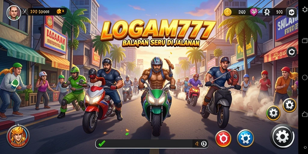 Gameplay utama LOGAM777 dengan balapan seru dan grafik yang menarik.