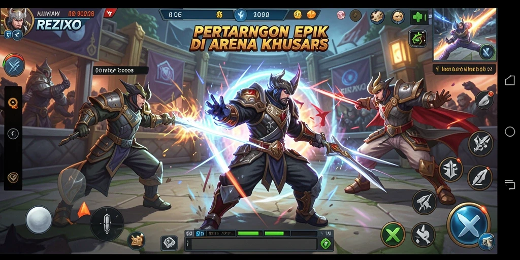 Screenshot dari gameplay REZIXO menampilkan pertarungan yang intens.