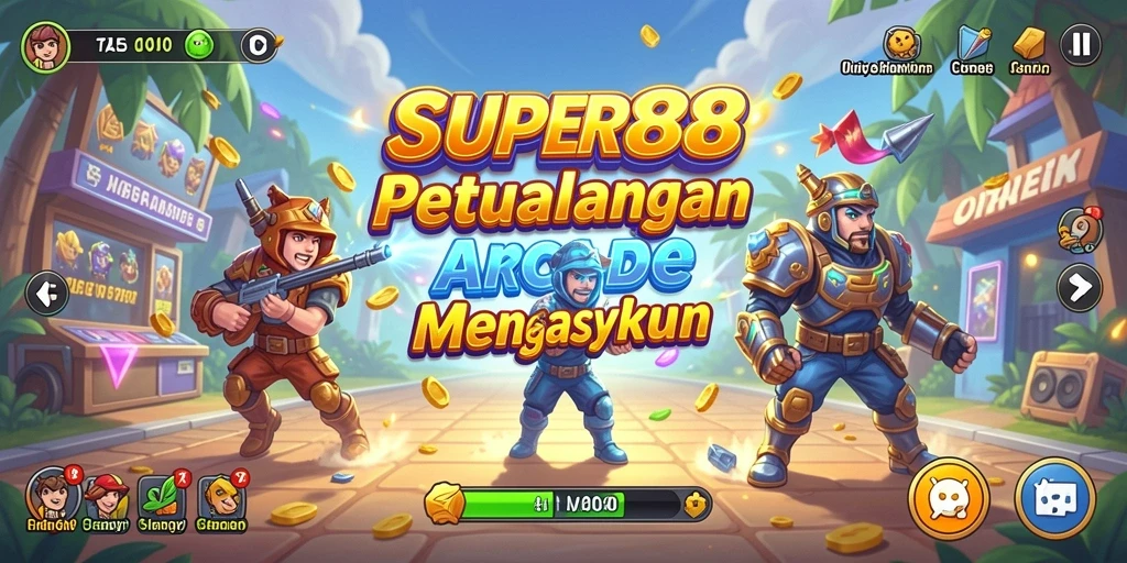 Screenshot utama SUPER88 menunjukkan aksi seru dalam gameplay Arcade.